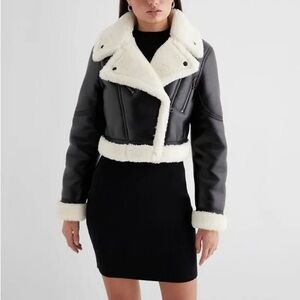 Express faux leather shearling cropped jacket